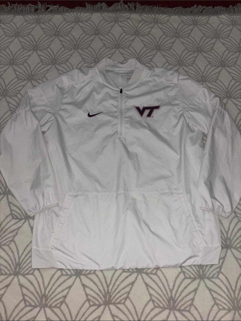 Nike Virginia Tech Storm-Fit White Pullover Jacket with Maroon VT Logo